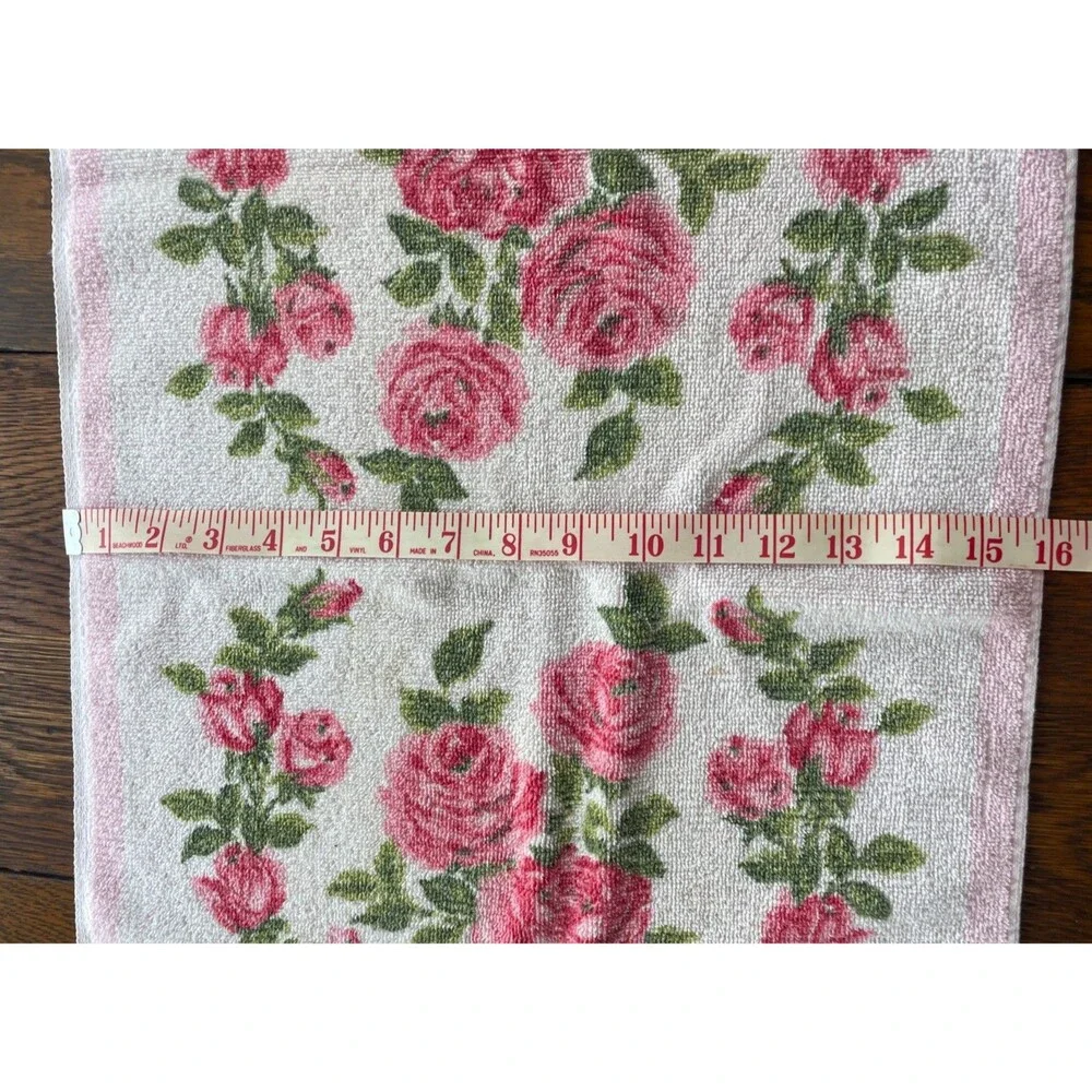 Vintage Pink Cabbage Rose Granny Core Floral  Bathroom Hand Towel  25”x16”